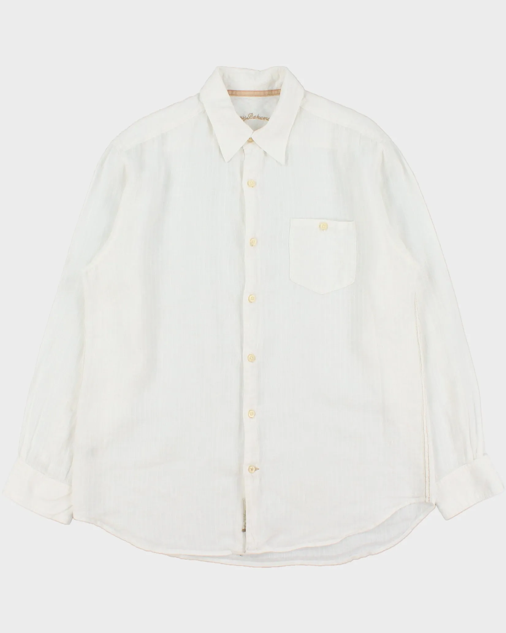 Vintage Y2K 00s Tommy Bahama Striped Ocean Wash Linen Relaxed Fit Long Sleeve Shirt - L sold by Rokit