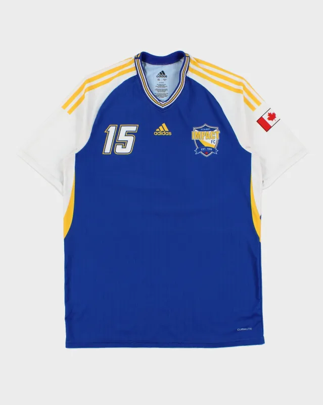 Vintage Adidas Impact FC Alberta Premier League Climalite Short Sleeve Football Shirt - M made by Adidas