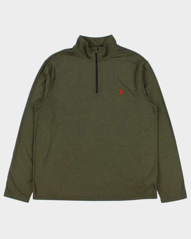 Vintage Polo Ralph Lauren Performance Khaki Lightweight Thermal Quarter-Zip Sweatshirt - L made by Ralph Lauren