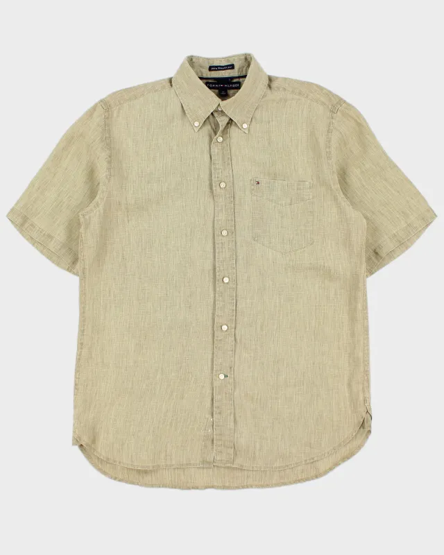 Vintage Y2K 00s Tommy Hilfiger Sage Ocean Wash Linen Regular Fit Short Sleeve Pocket Shirt - M made by Tommy Hilfiger