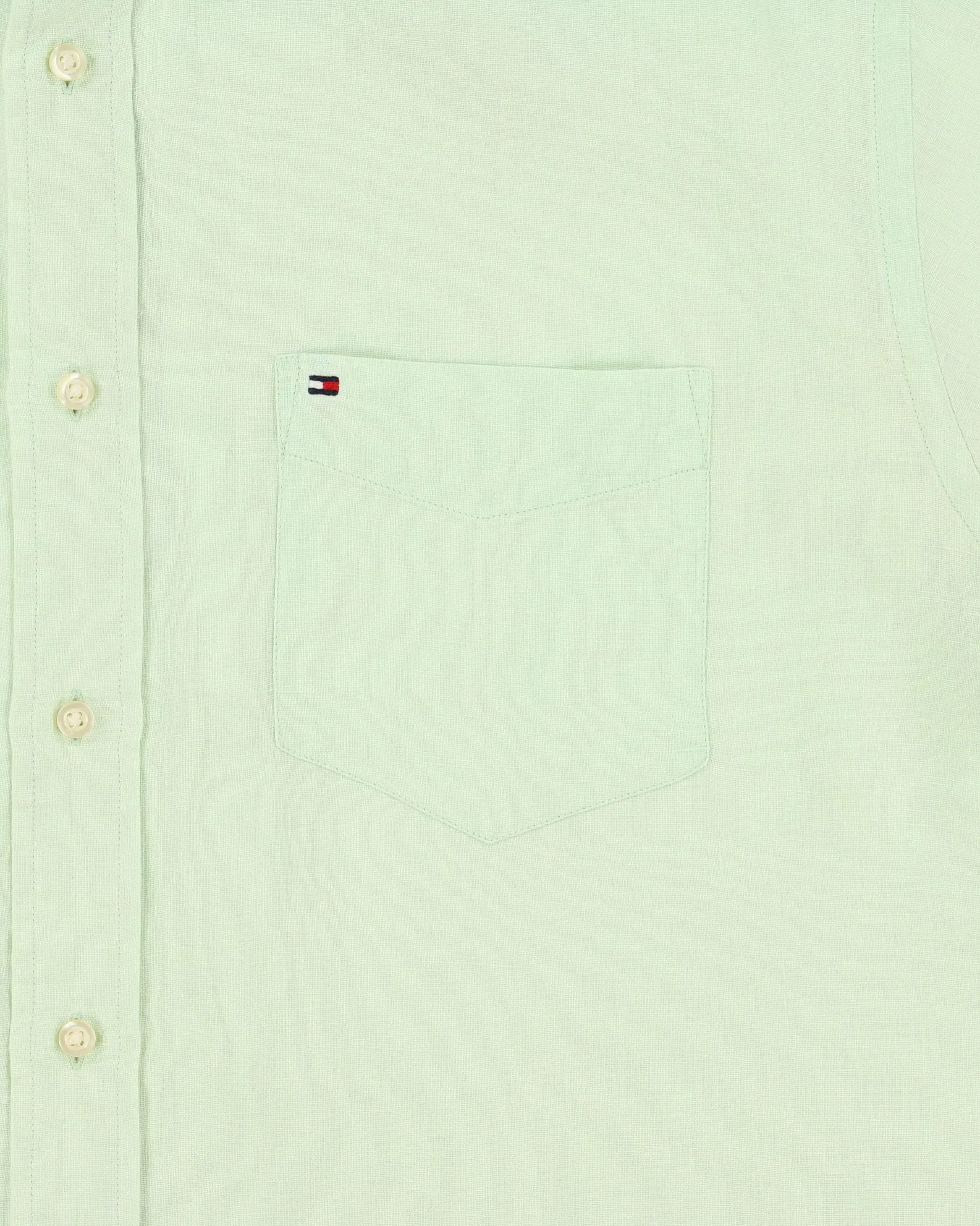 Vintage Tommy Hilfiger Mint Green Ocean Washed Linen Relaxed Fit Short Sleeve Shirt - M sold by Rokit product image thumbnail 4