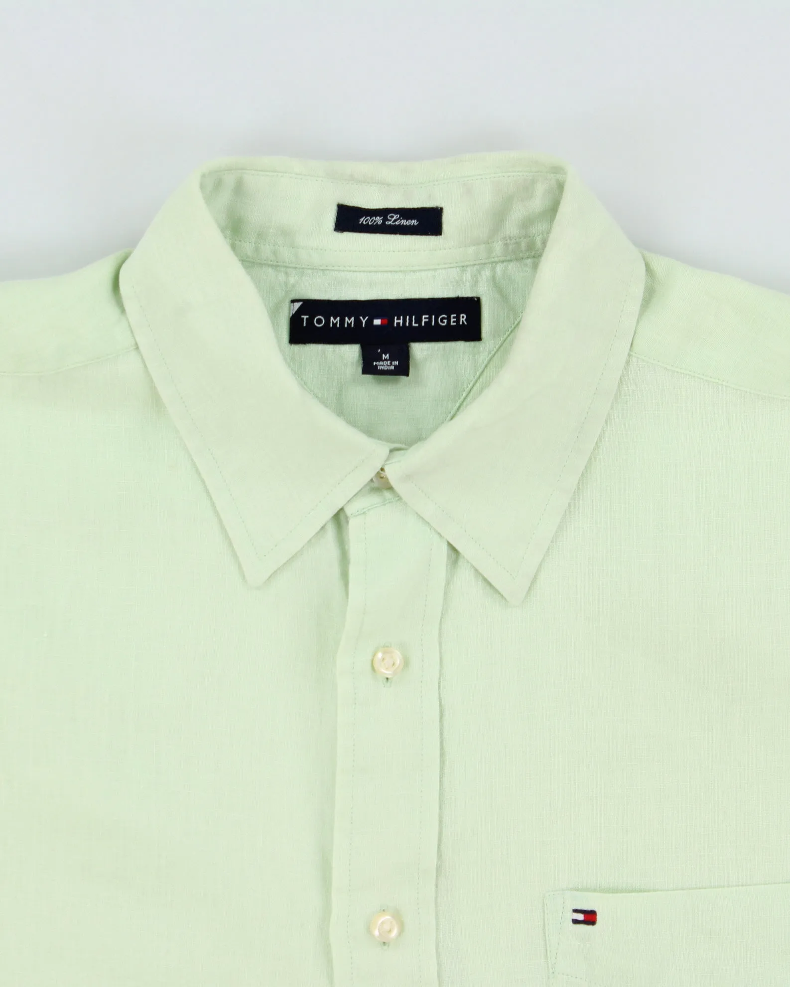 Vintage Tommy Hilfiger Mint Green Ocean Washed Linen Relaxed Fit Short Sleeve Shirt - M sold by Rokit product image thumbnail 5