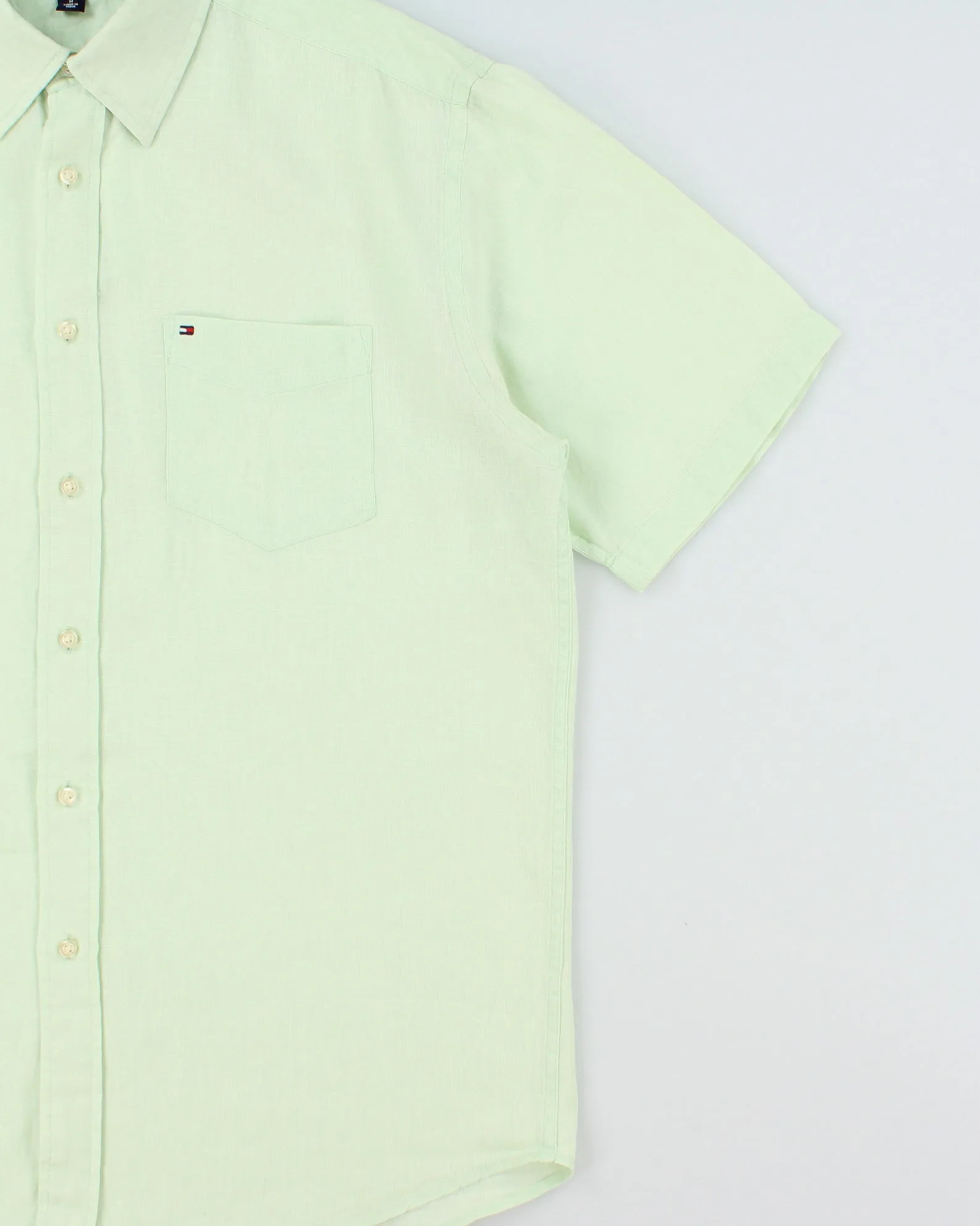 Vintage Tommy Hilfiger Mint Green Ocean Washed Linen Relaxed Fit Short Sleeve Shirt - M sold by Rokit product image thumbnail 3