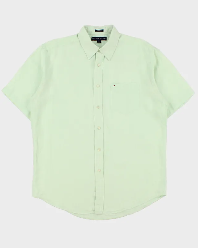 Vintage Tommy Hilfiger Mint Green Ocean Washed Linen Relaxed Fit Short Sleeve Shirt - M made by Tommy Hilfiger