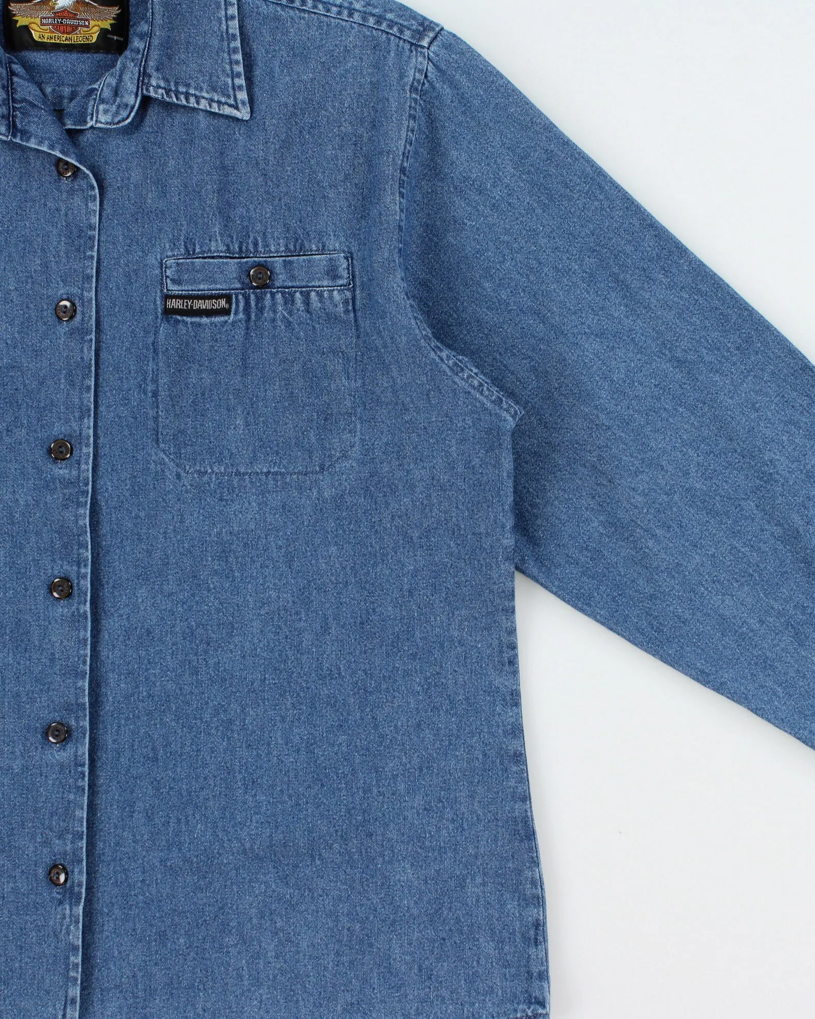 Vintage 1990s Harley Davidson Denim Long Sleeve Shirt - L sold by Rokit product image thumbnail 3