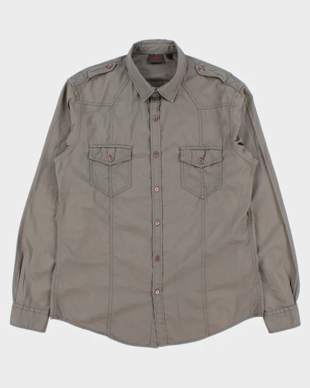 Vintage Y2K 00s Esprit Khaki Canvas Long Sleeve Utility Shirt - L made by Esprit