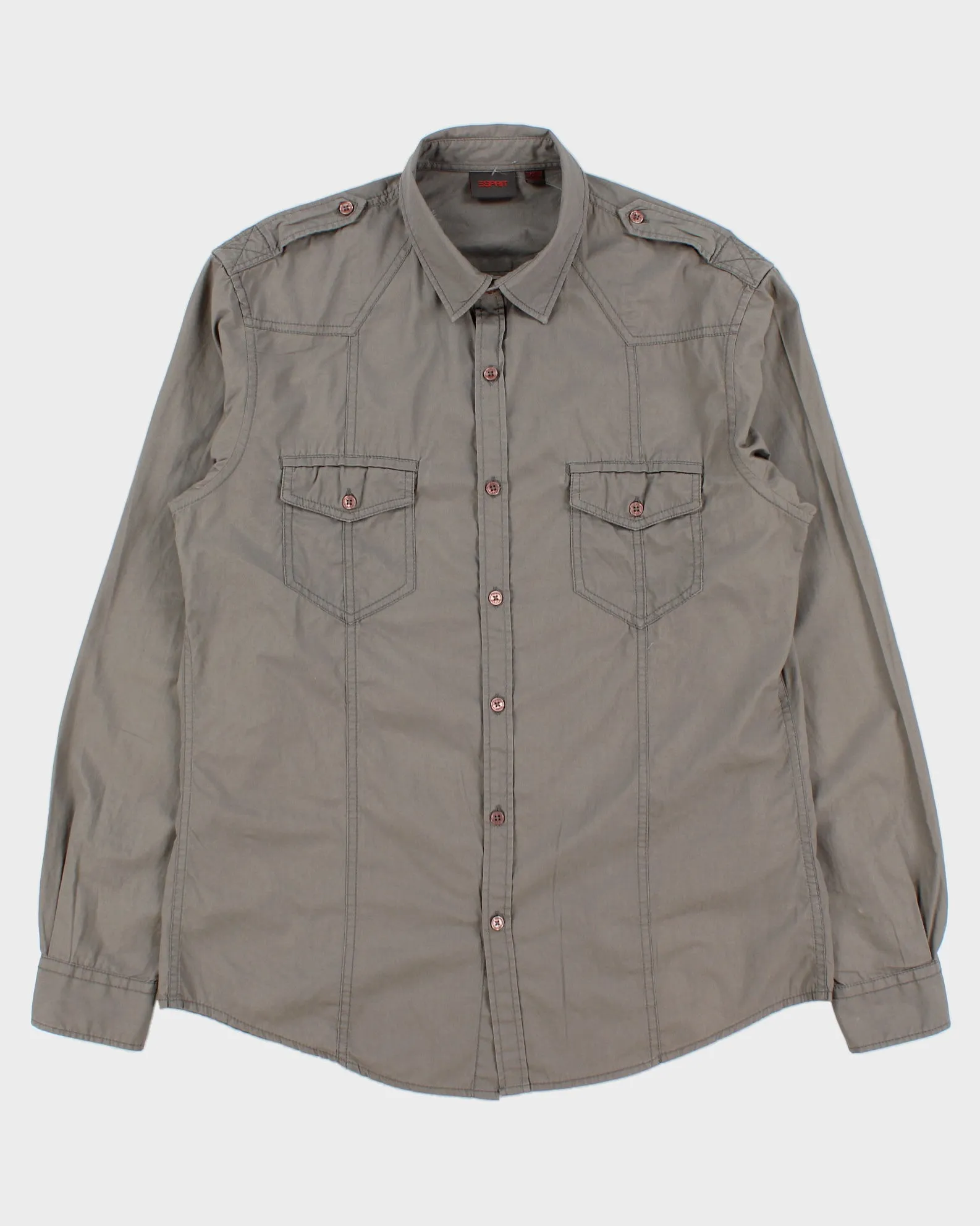 Vintage Y2K 00s Esprit Khaki Canvas Long Sleeve Utility Shirt - L sold by Rokit