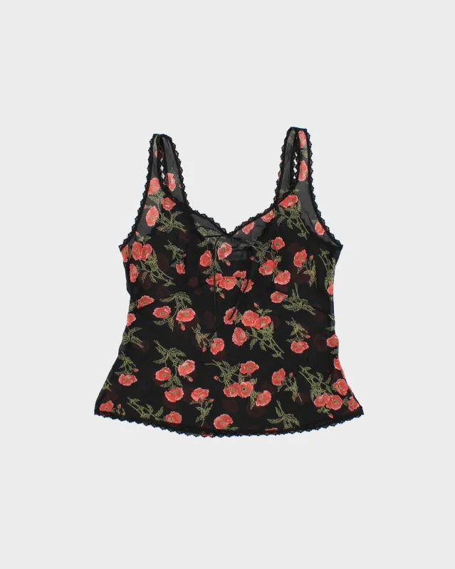 Vintage 2000s Arianne Floral Mesh Lace Trim Top - M made by Rokit