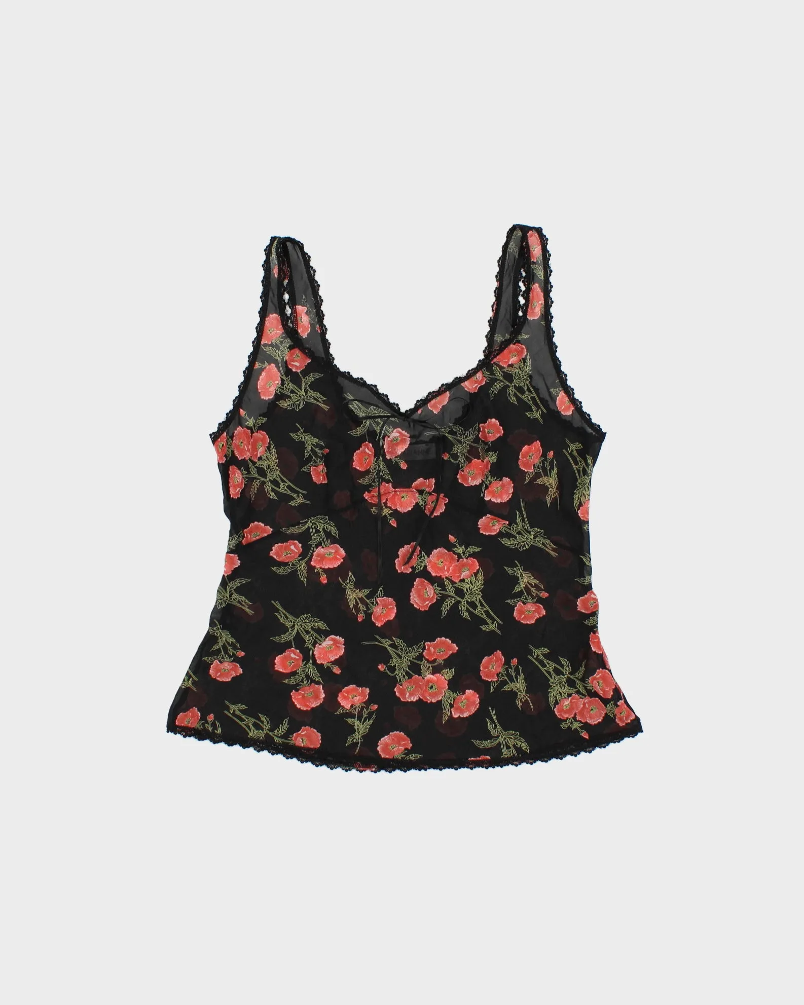 Vintage 2000s Arianne Floral Mesh Lace Trim Top - M sold by Rokit
