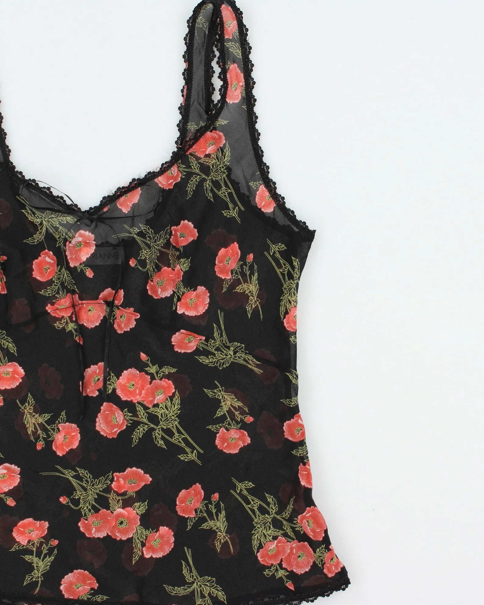 Vintage 2000s Arianne Floral Mesh Lace Trim Top - M sold by Rokit product image thumbnail 3