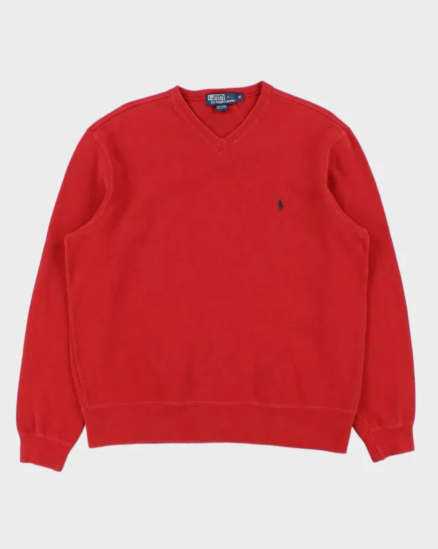 Vintage 1990s Polo Ralph Lauren Pale Red Heavyweight V-Neck Sweatshirt - M made by Ralph Lauren