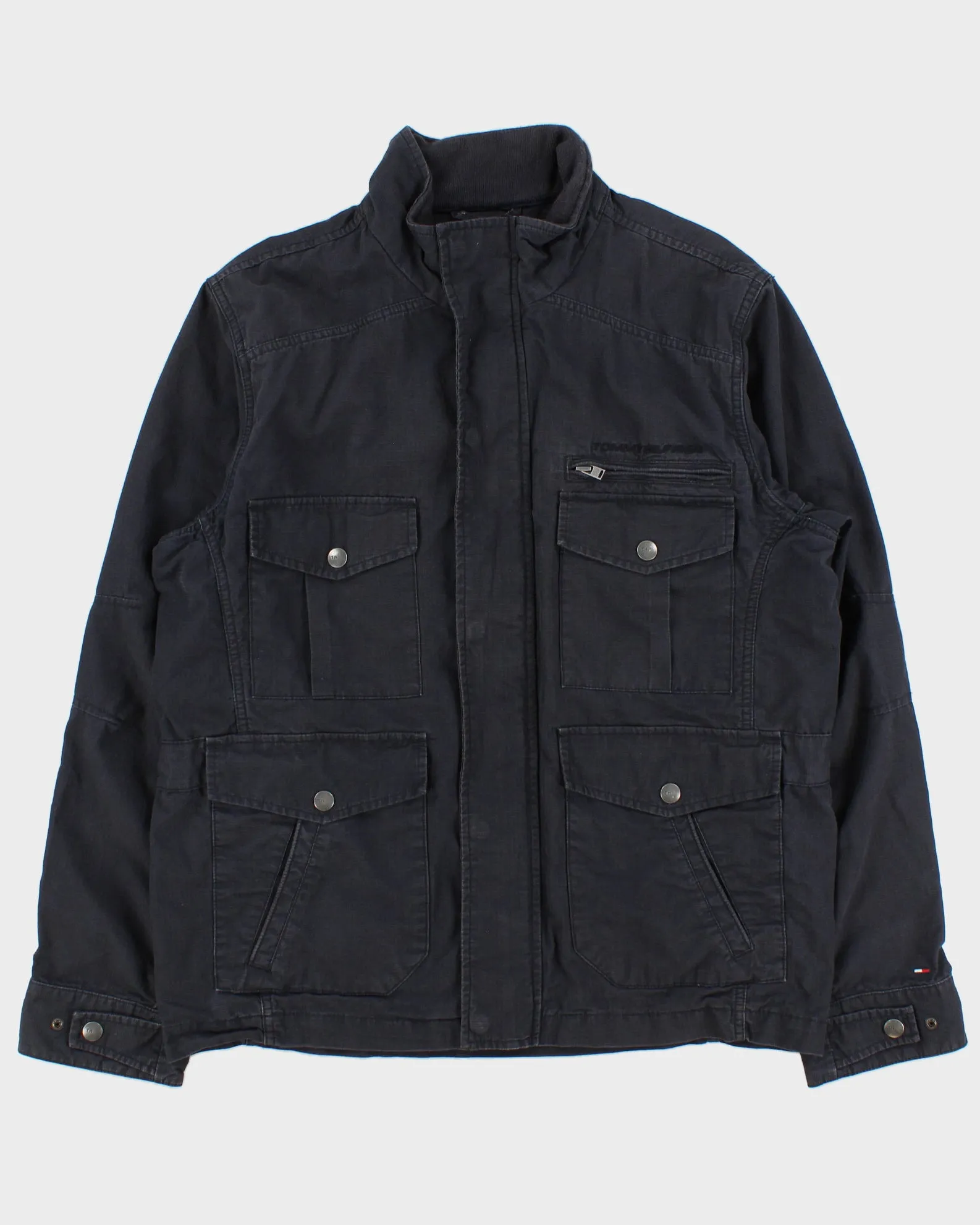 Vintage Y2K 00s Tommy Hilfiger Navy Canvas Multi-Pocket Field Jacket - L sold by Rokit