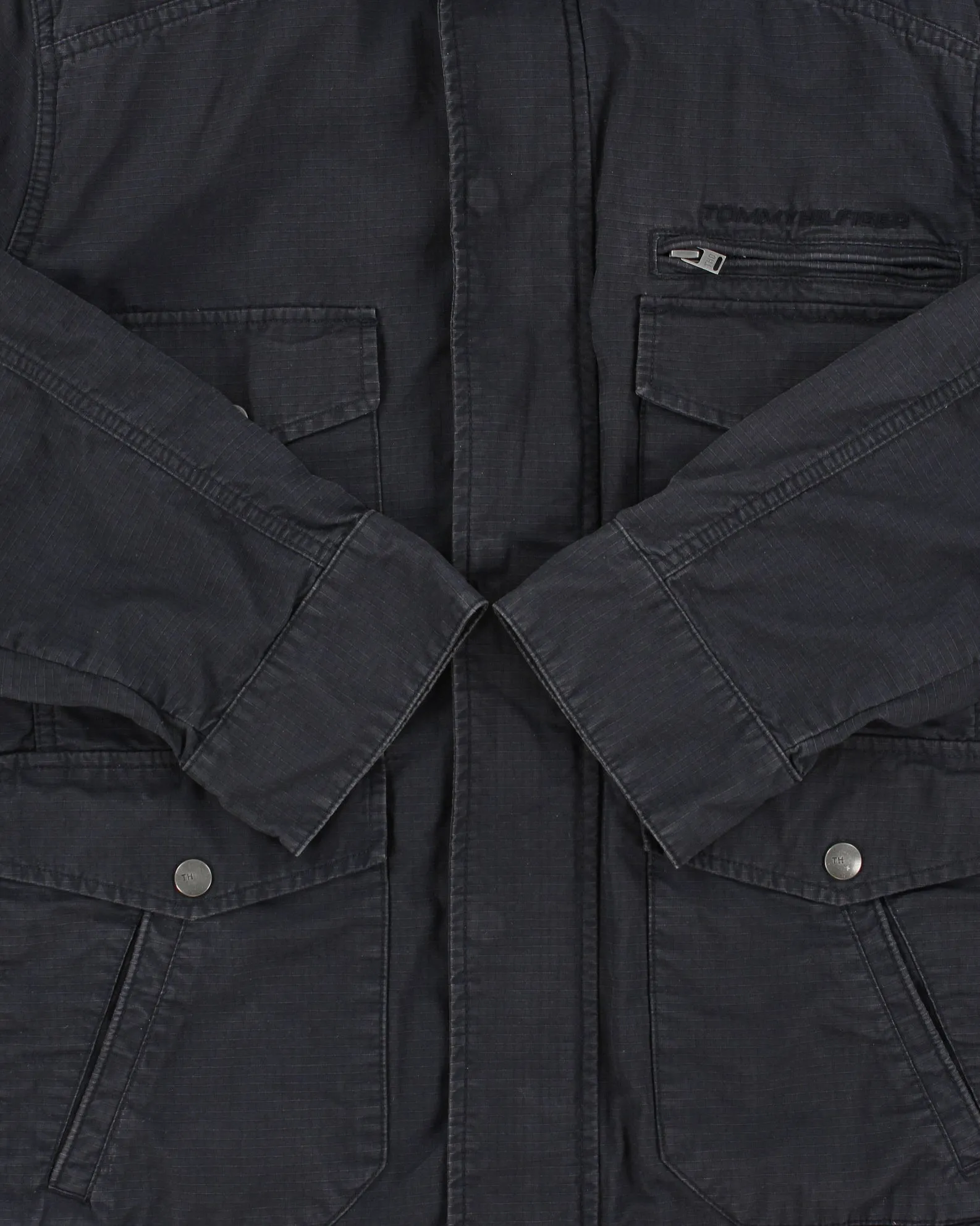 Vintage Y2K 00s Tommy Hilfiger Navy Canvas Multi-Pocket Field Jacket - L sold by Rokit product image thumbnail 4