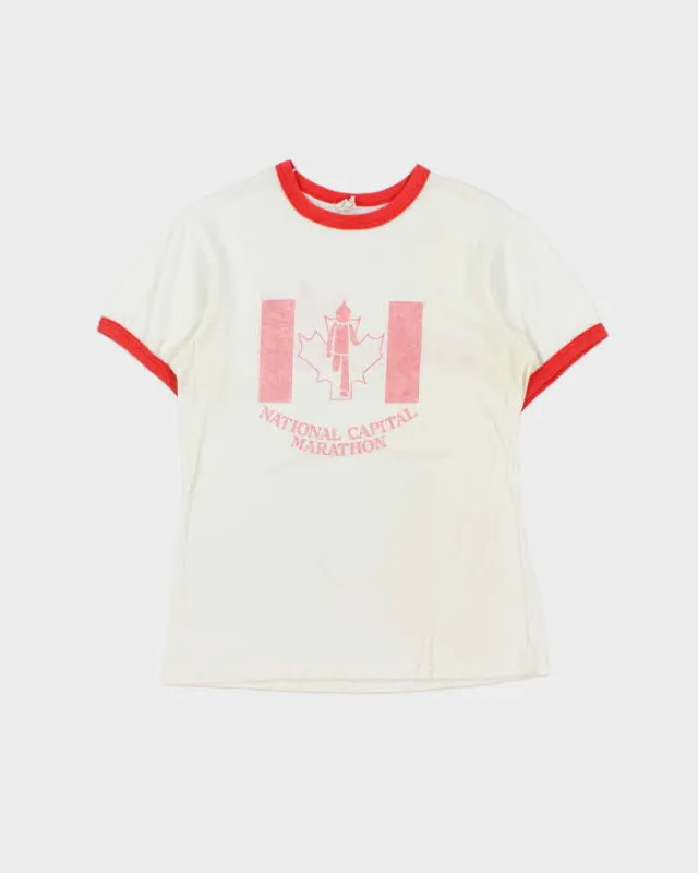 Vintage 1970s Adidas Originals National Capital Marathon Made In Canada Single Stitch Crewneck Ringer T-Shirt - M made by Adidas
