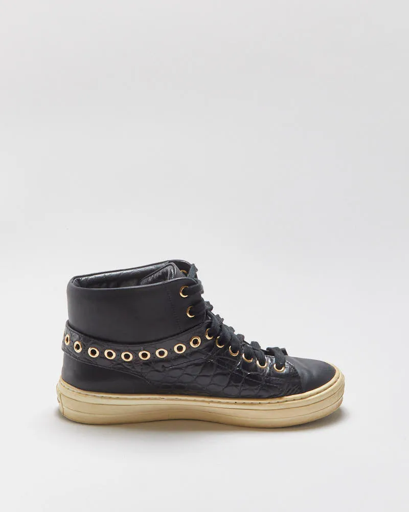 Vintage Salvatore Ferragamo Women's Black Alligator Embossed Leather Mid-Top Buckle Trainers - UK4.5 sold by Rokit product image thumbnail 2