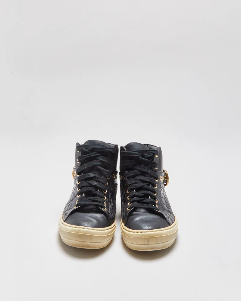 Vintage Salvatore Ferragamo Women's Black Alligator Embossed Leather Mid-Top Buckle Trainers - UK4.5 sold by Rokit product image thumbnail 3