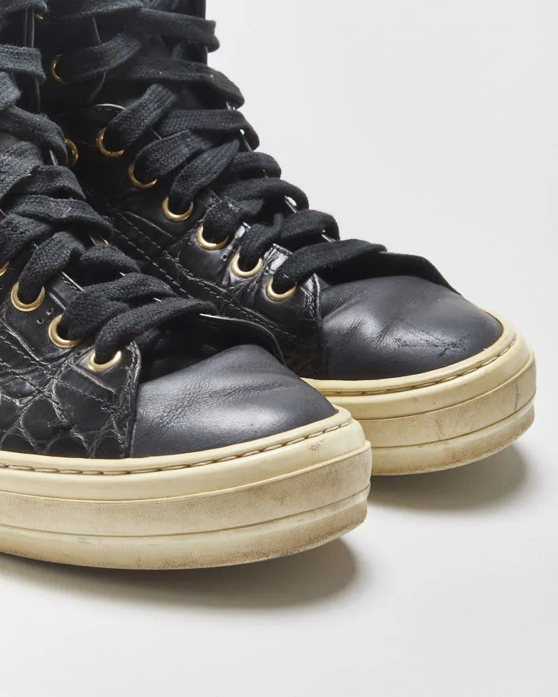 Vintage Salvatore Ferragamo Women's Black Alligator Embossed Leather Mid-Top Buckle Trainers - UK4.5 sold by Rokit product image thumbnail 5