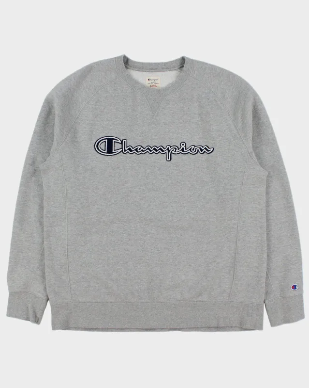Vintage Champion Grey Marl Embroidered Spell Out Crewneck Sweatshirt - XL made by Champion