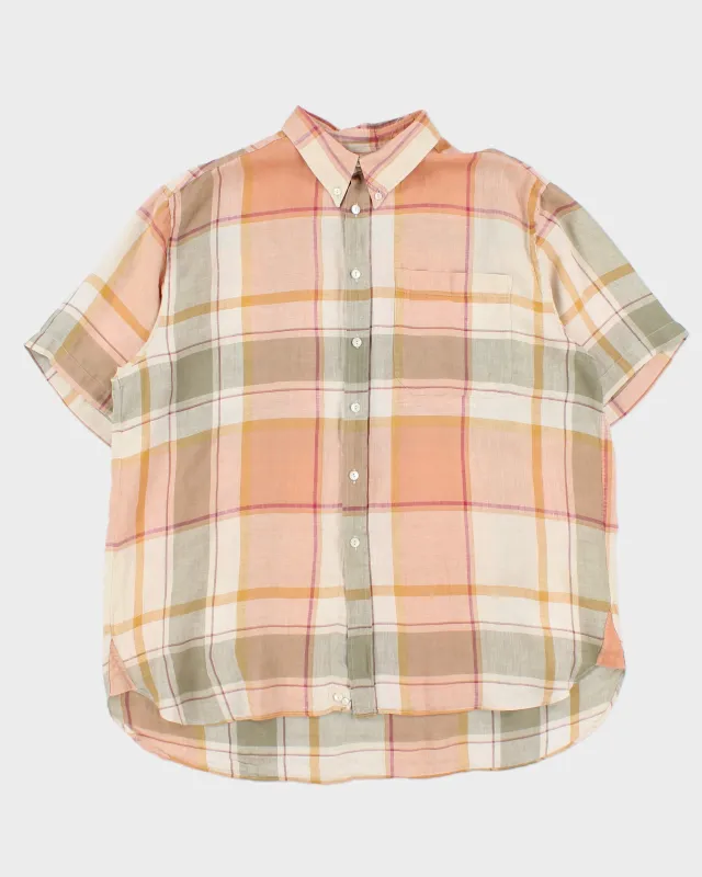 Vintage 1990s Lorenzini Plaid Made In Italy Ocean Wash Linen Relaxed Fit Short Sleeve Shirt - XL made by Rokit