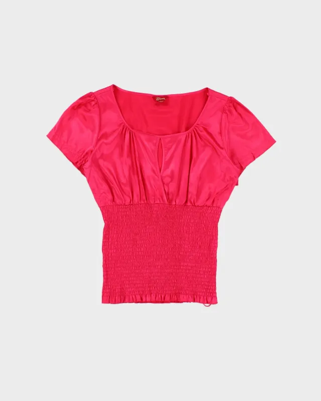 Vintage Y2K 2000s Guess Synched Waist Key Hole Detail Satin Blouse - S made by Guess