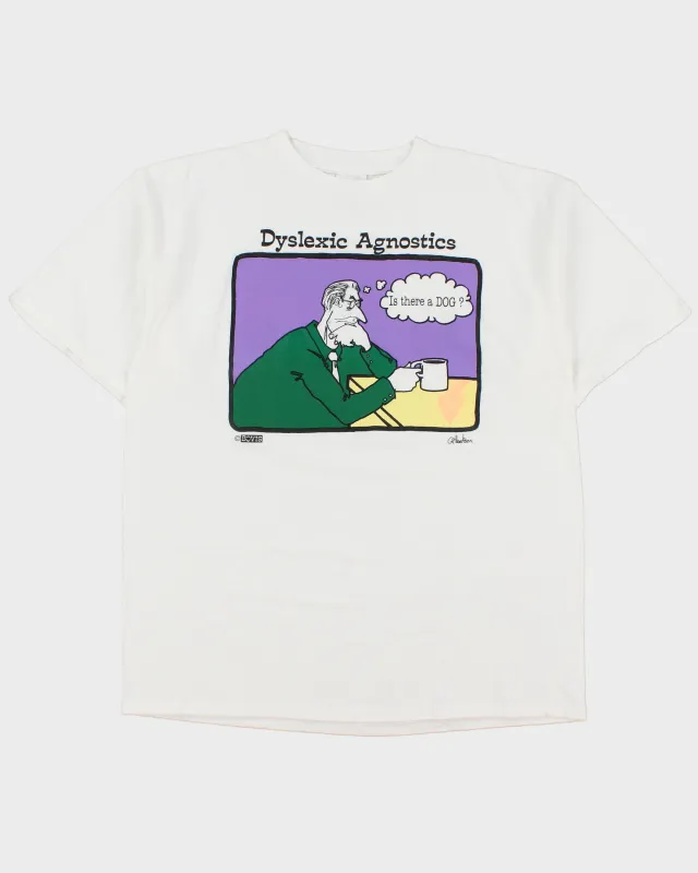 Vintage 1990s Bovis 'Dyslexic Agnostics Heavyweight Tultex Made In Canada Crewneck T-Shirt - XL made by Rokit