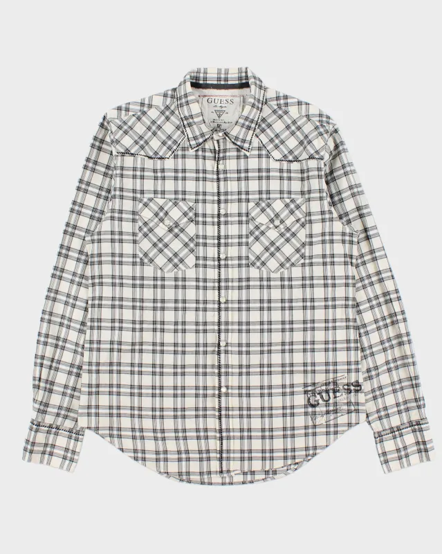 Vintage Y2K 00s Guess Plaid Contrast Stitch Pearl Snap Button Long Sleeve Western Shirt - M made by Guess