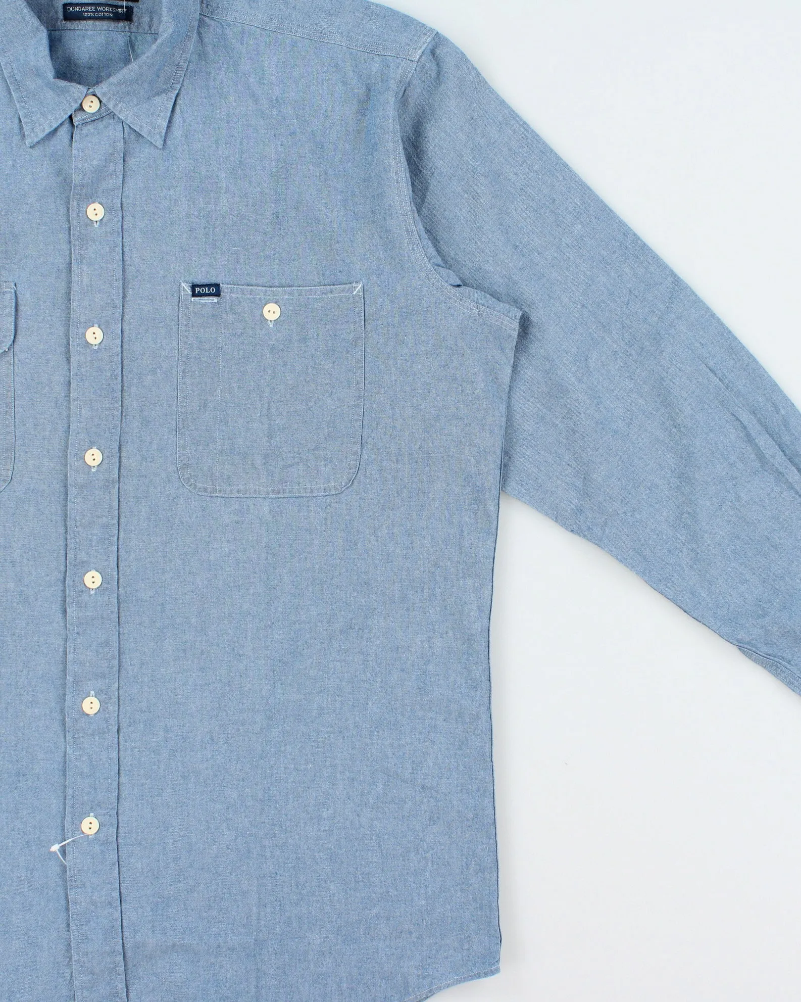 DSWT Vintage Y2K 00s Polo Ralph Lauren Chambray Long Sleeve Dungaree Work Shirt - M sold by Rokit product image thumbnail 3