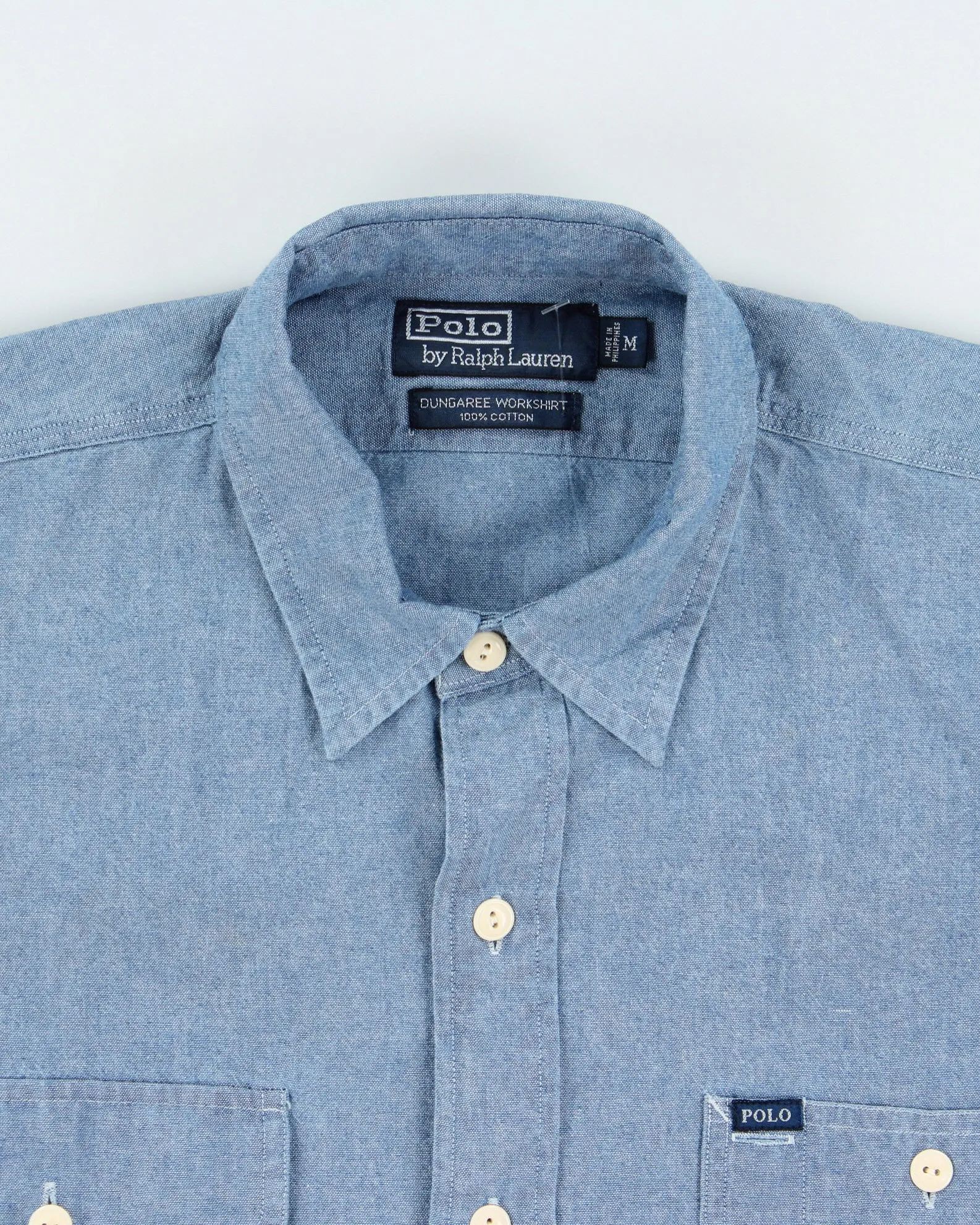 DSWT Vintage Y2K 00s Polo Ralph Lauren Chambray Long Sleeve Dungaree Work Shirt - M sold by Rokit product image thumbnail 5