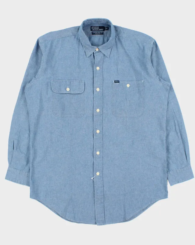 DSWT Vintage Y2K 00s Polo Ralph Lauren Chambray Long Sleeve Dungaree Work Shirt - M made by Ralph Lauren