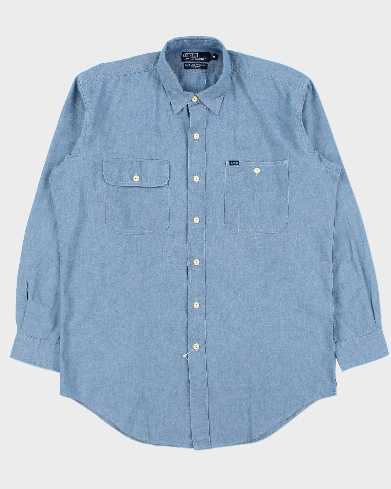DSWT Vintage Y2K 00s Polo Ralph Lauren Chambray Long Sleeve Dungaree Work Shirt - M sold by Rokit
