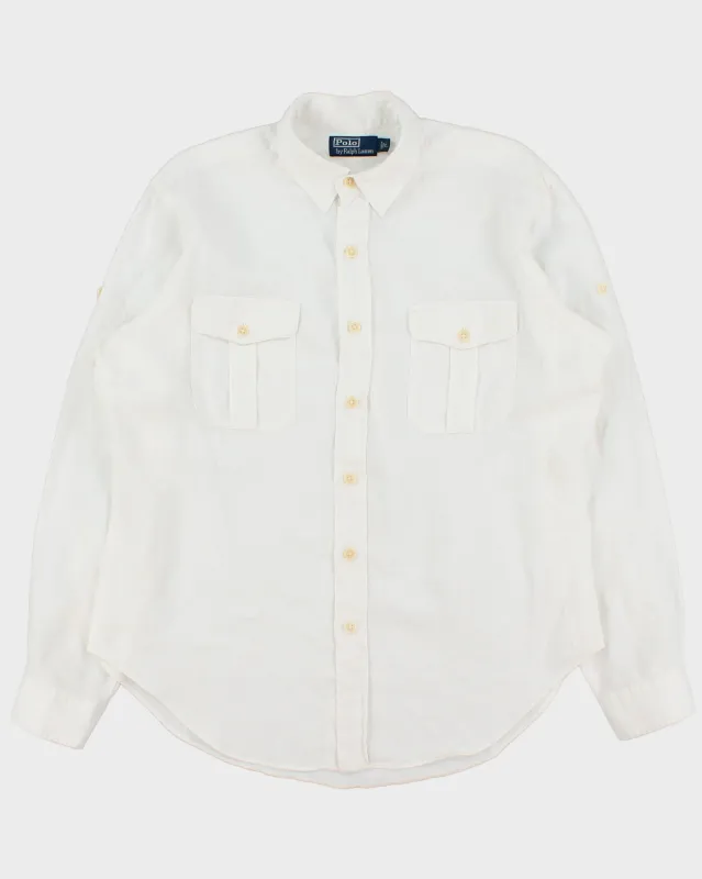 Vintage Y2K 00s Polo Ralph Lauren Ocean Wash Linen Relaxed Fit Long Sleeve Safari Shirt - L made by Ralph Lauren