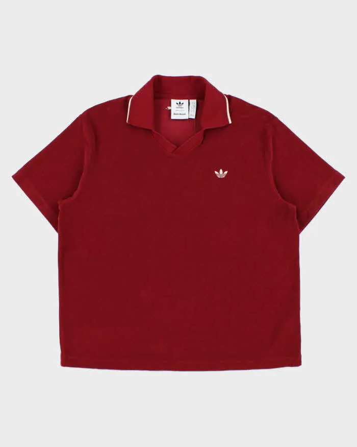 2025 Adidas Originals x Wales Bonner Burgundy Velour 'Terry' Short Sleeve Boxy Polo Shirt - L sold by Rokit