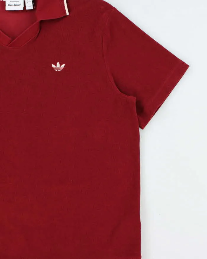 2025 Adidas Originals x Wales Bonner Burgundy Velour 'Terry' Short Sleeve Boxy Polo Shirt - L sold by Rokit product image thumbnail 3