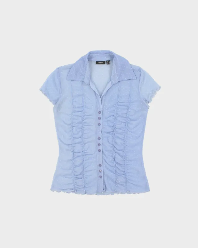 Vintage Y2K 2000s Mexx Polka Dot Mesh Lettuce Hem Blouse - S made by Rokit