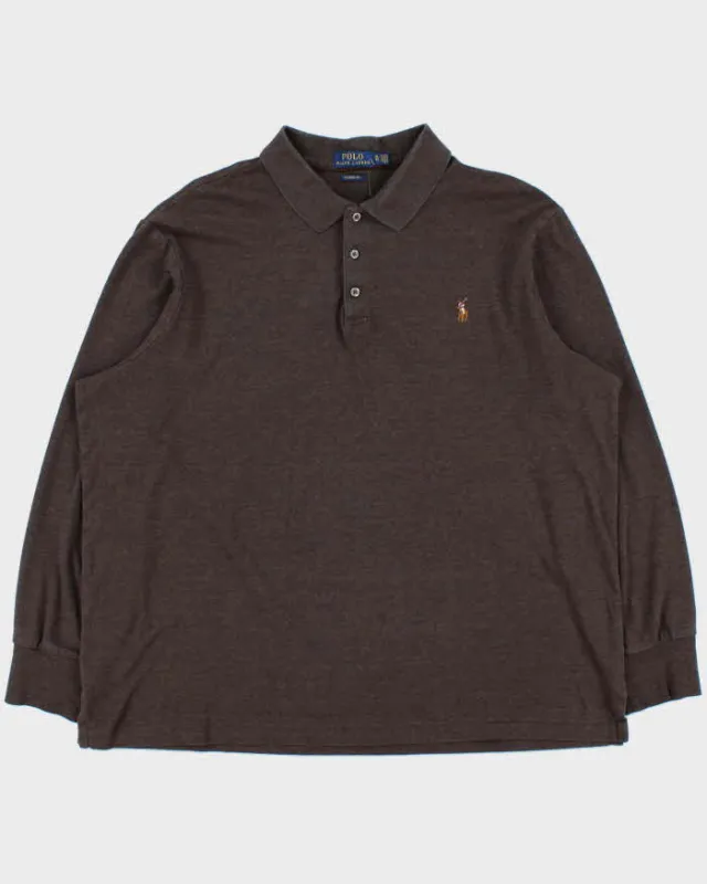 Vintage Polo Ralph Lauren Marl Brown Classic Fit Long Sleeve Polo Shirt - XL made by Ralph Lauren