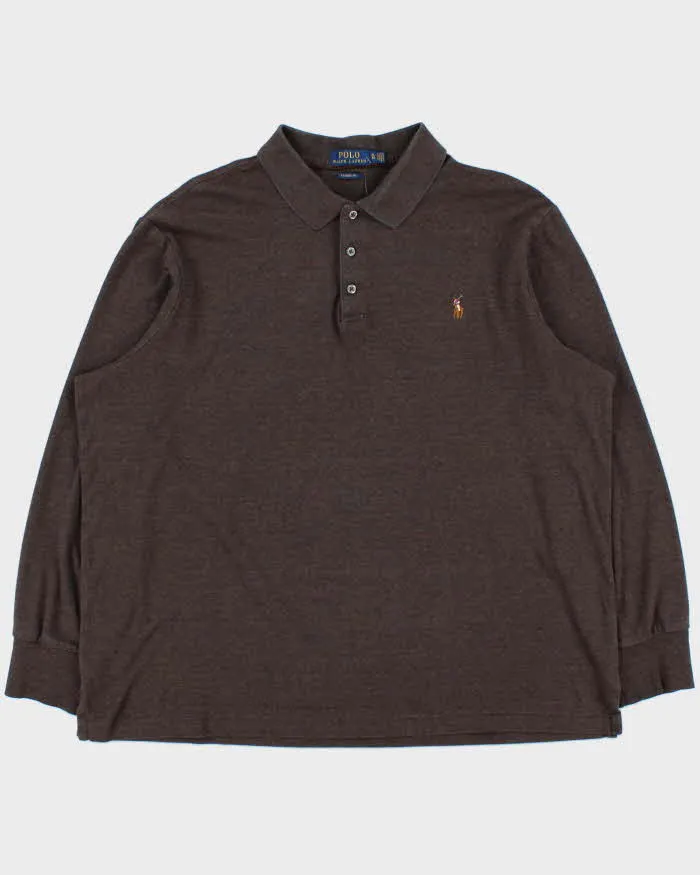 Vintage Polo Ralph Lauren Marl Brown Classic Fit Long Sleeve Polo Shirt - XL sold by Rokit