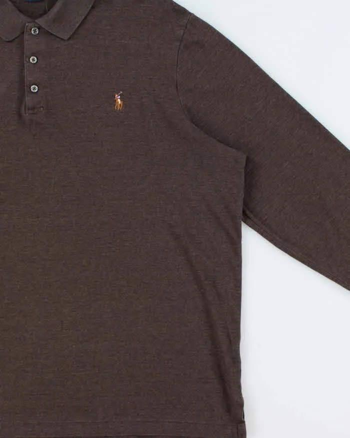 Vintage Polo Ralph Lauren Marl Brown Classic Fit Long Sleeve Polo Shirt - XL sold by Rokit product image thumbnail 3