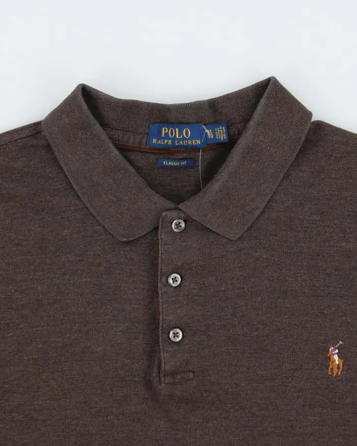 Vintage Polo Ralph Lauren Marl Brown Classic Fit Long Sleeve Polo Shirt - XL sold by Rokit product image thumbnail 5