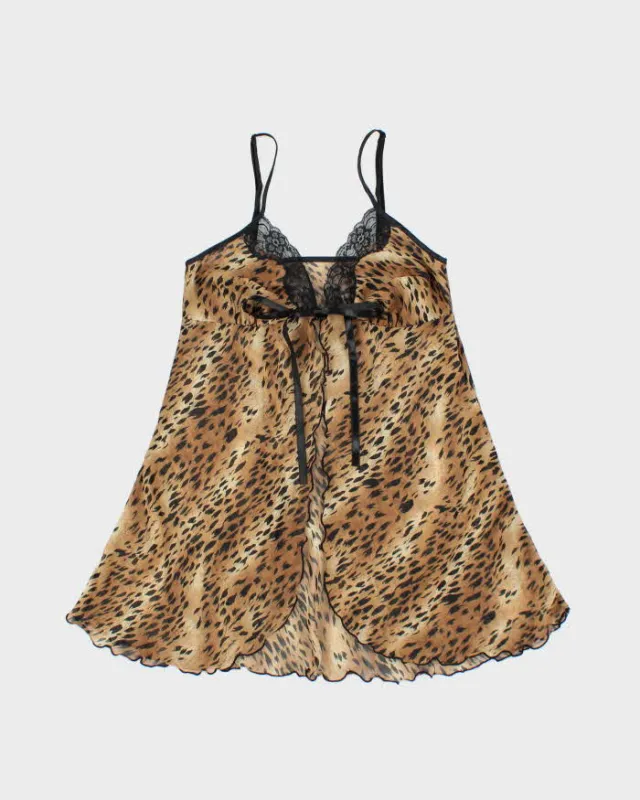 Vintage 1990s La Vie En Rose Animal Print Mesh Open Front Cami Top - S made by Rokit