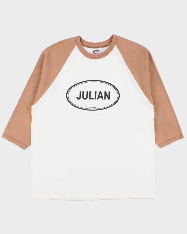 Vintage Y2K 00s Julian California Heavyweight Anvil Tan Crewneck Raglan Baseball T-Shirt - L made by Rokit