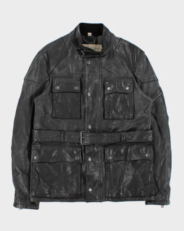 Burberry Brit Prorsum Black Calfskin Leather Made In Italy Belted Field Motorcycle Jacket - L made by Burberry