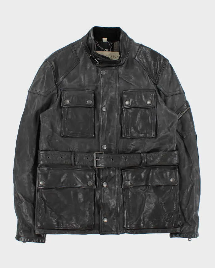 Burberry Brit Prorsum Black Calfskin Leather Made In Italy Belted Field Motorcycle Jacket - L sold by Rokit