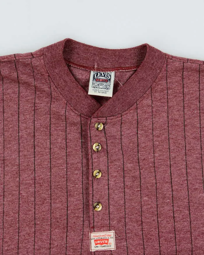 Vintage 1990s Levi's Marl Maroon Heavyweight Striped Made In USA Short Sleeve Henley T-Shirt - L sold by Rokit product image thumbnail 5