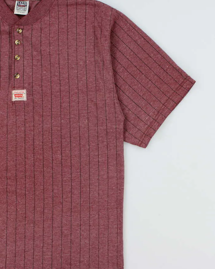 Vintage 1990s Levi's Marl Maroon Heavyweight Striped Made In USA Short Sleeve Henley T-Shirt - L sold by Rokit product image thumbnail 3