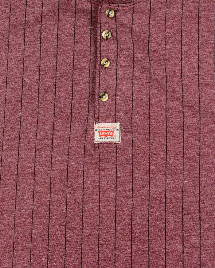 Vintage 1990s Levi's Marl Maroon Heavyweight Striped Made In USA Short Sleeve Henley T-Shirt - L sold by Rokit product image thumbnail 4