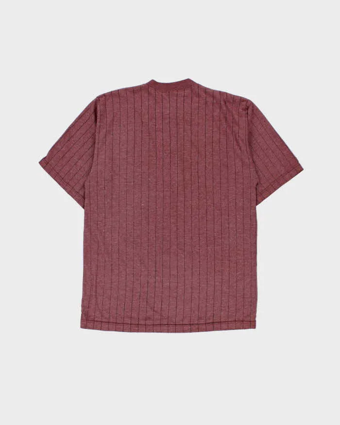 Vintage 1990s Levi's Marl Maroon Heavyweight Striped Made In USA Short Sleeve Henley T-Shirt - L sold by Rokit product image thumbnail 2
