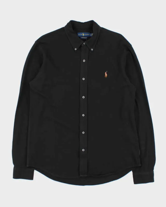 Vintage Ralph Lauren Black 'Knit Oxford' Long Sleeve Shirt - L made by Ralph Lauren