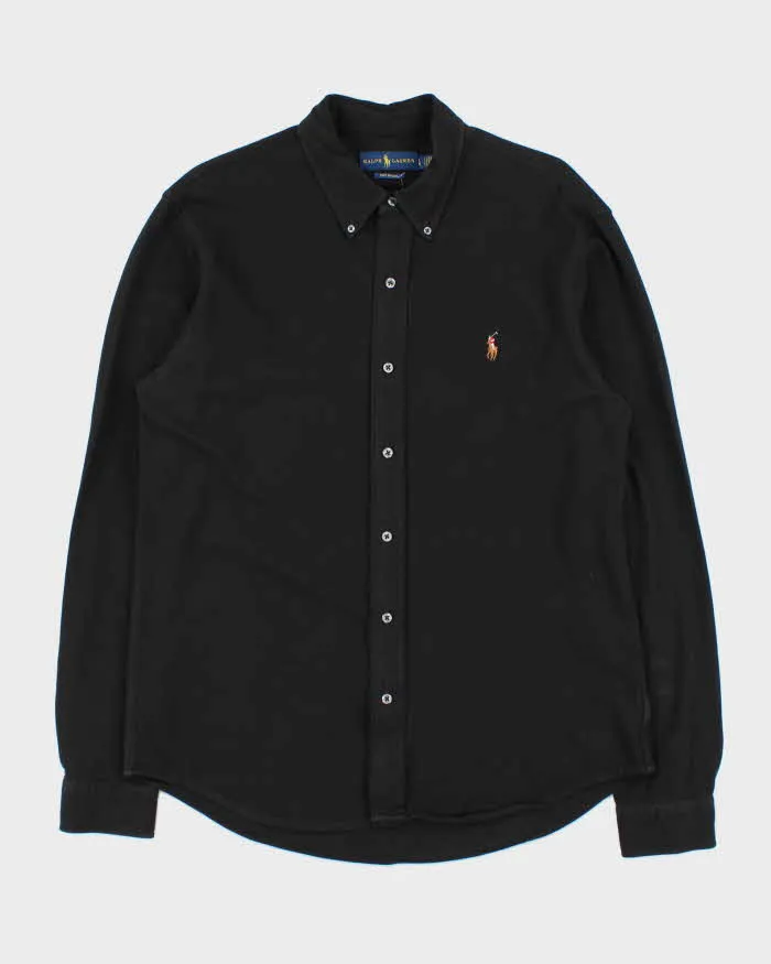 Vintage Ralph Lauren Black 'Knit Oxford' Long Sleeve Shirt - L sold by Rokit