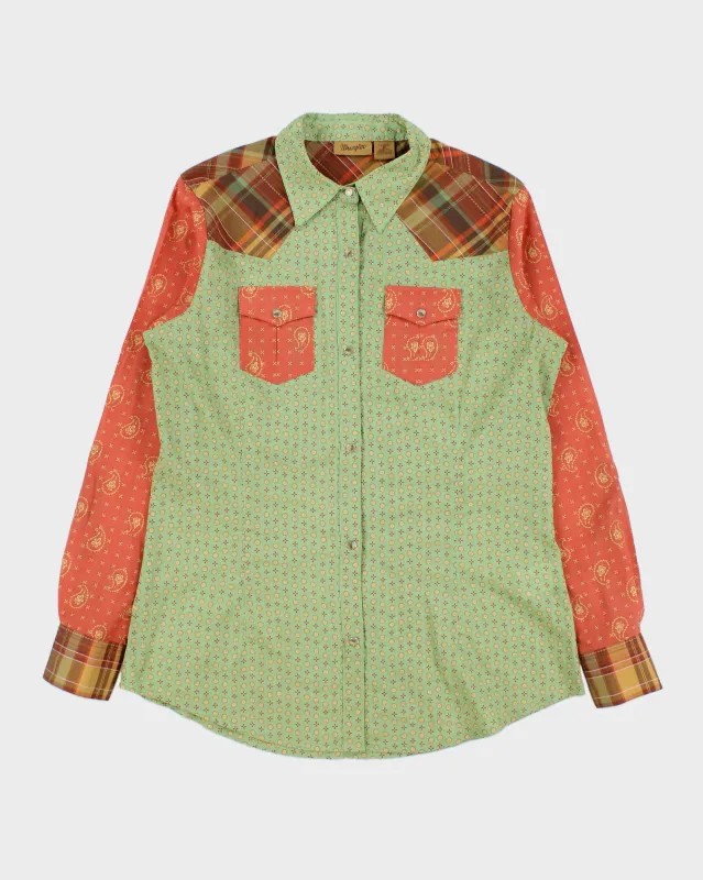 Vintage Wrangler Paisley Plaid Pearl Snap Button Long Sleeve Patterned Western Shirt - M made by Wrangler