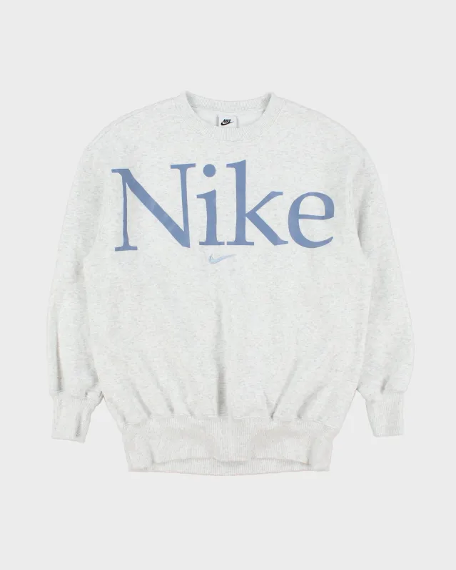 Nike Grey Marl Centre Swoosh Spell Out Unisex Crewneck Sweatshirt - XS made by Nike